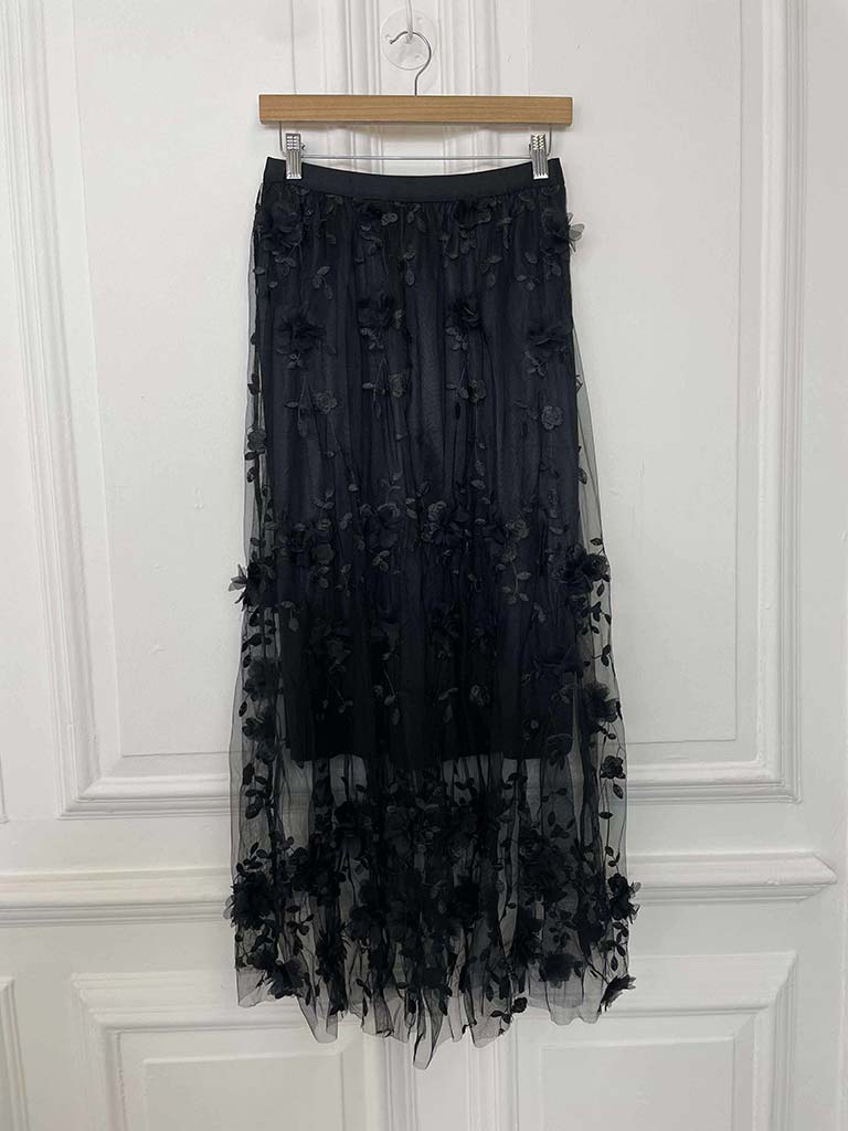 Floral Tulle Skirt - Black