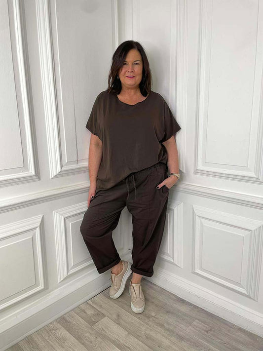 Cotton Cocoon Trousers - Espresso