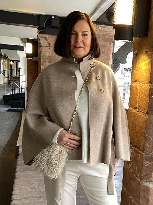 Malissa J Button Poncho - Stone