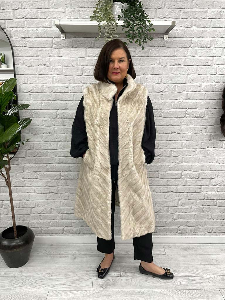 Malissa J Faux Fur Chevron Gilet - Stone