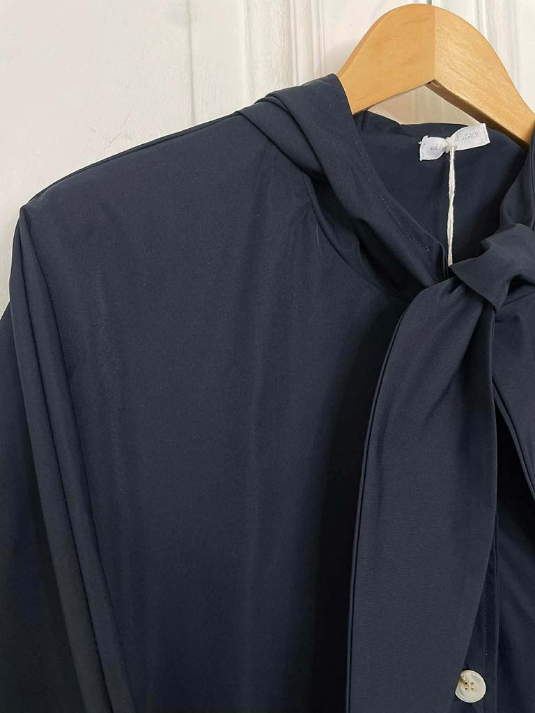 Hooded Tie Neck Jacket - Navy