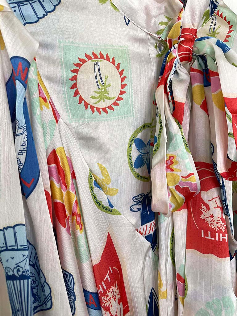 Tahiti Pussybow Blouse - Ocean