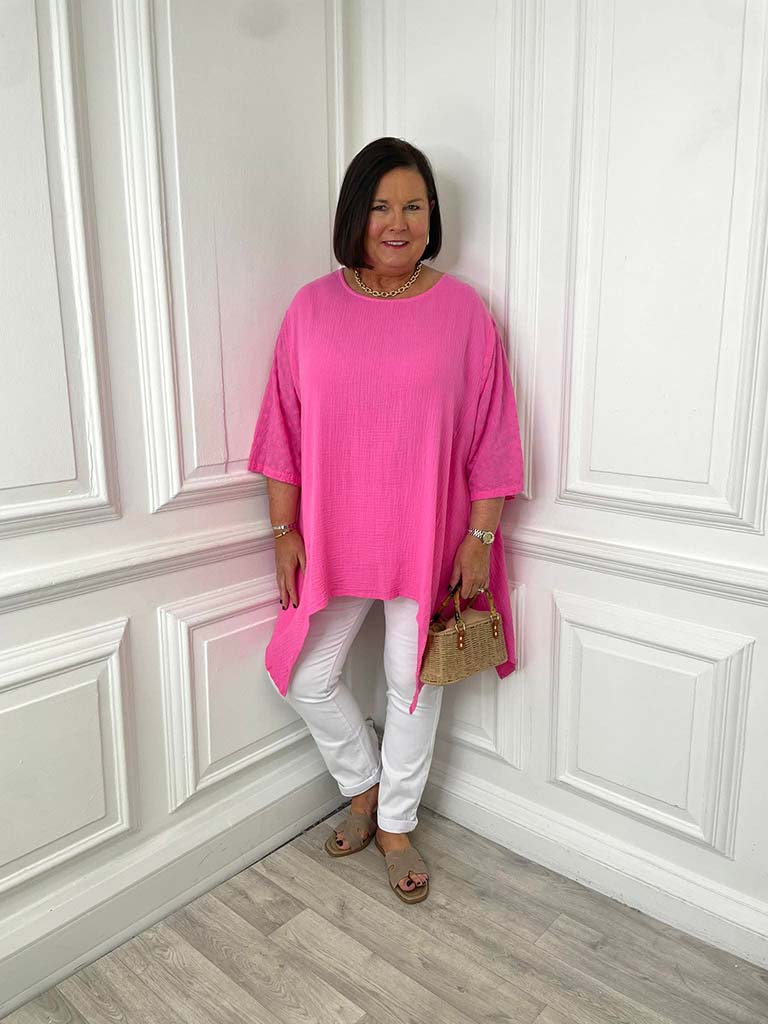 Ditsy Floral Sleeve Seersucker Top - Cerise