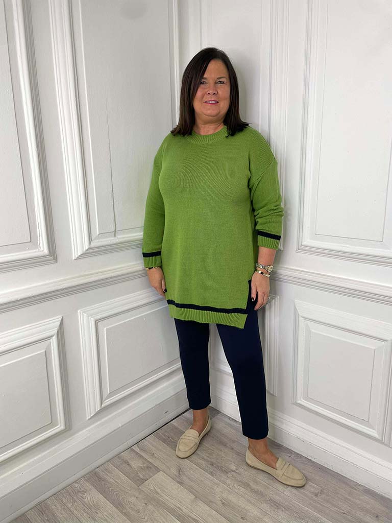 Stripe Edge Knit Tunic - Kiwi