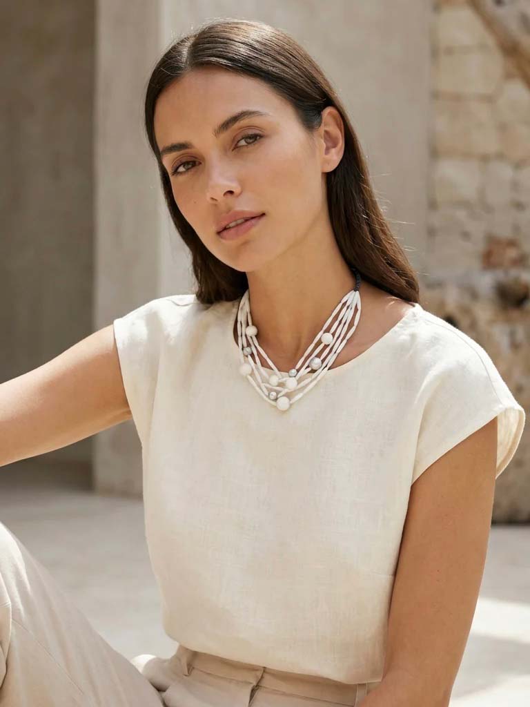 Envy Multi Strand Beaded Necklace - White