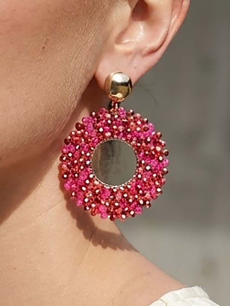 Envy Beaded Hoop Earrings - Hot Pink