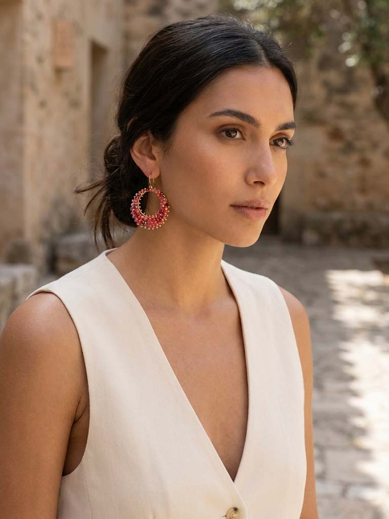 Envy Beaded Orb Earrings - Hot Pink