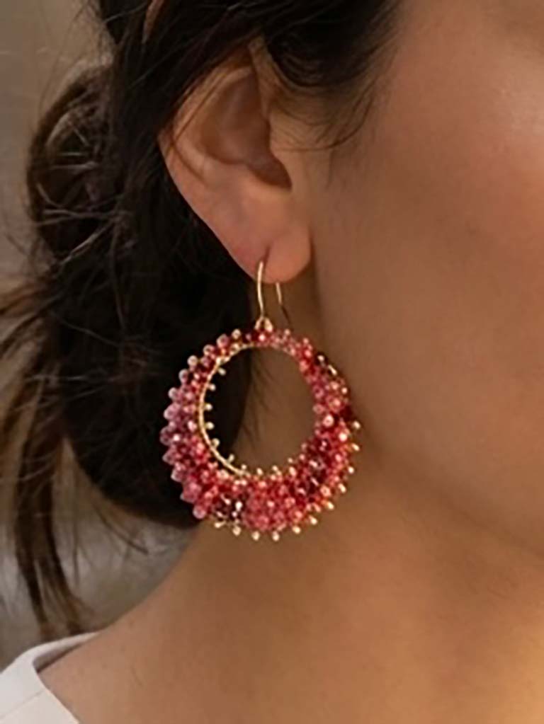 Envy Beaded Orb Earrings - Hot Pink