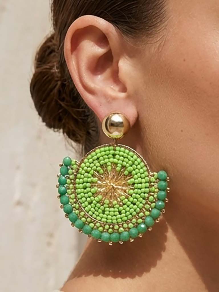 Envy Beaded Fan Earrings - Green