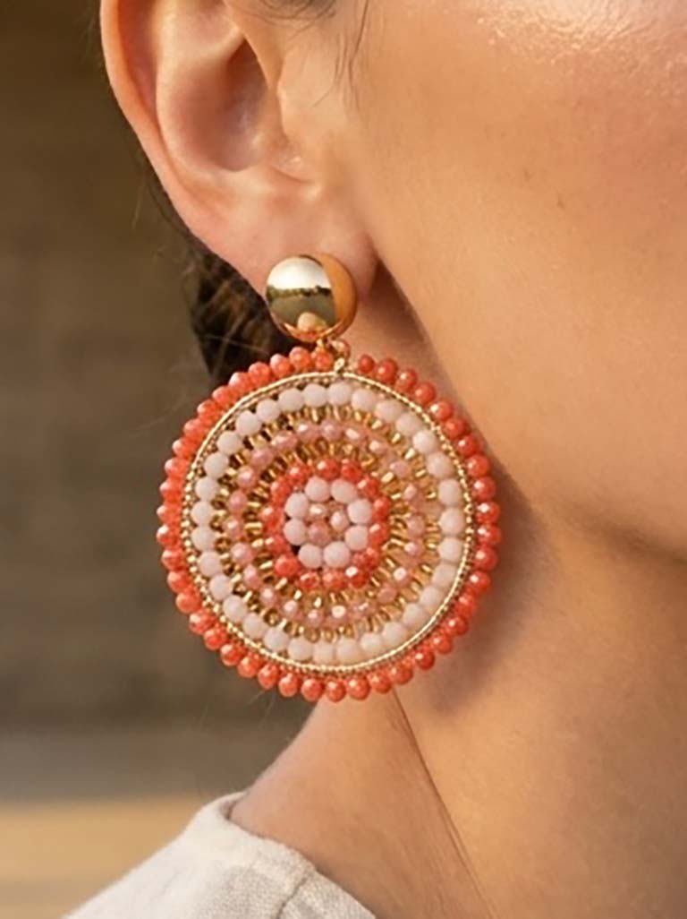 Envy Beaded Circle Earrings - Coral