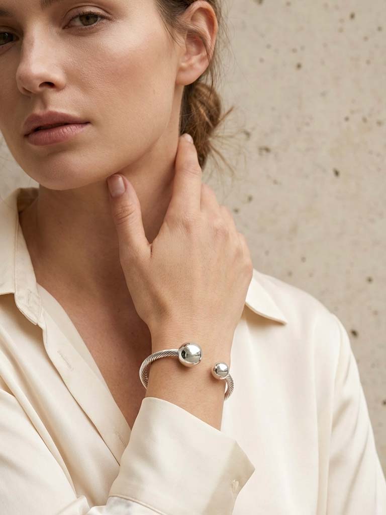 Envy Ball Cuff Bangle - Silver