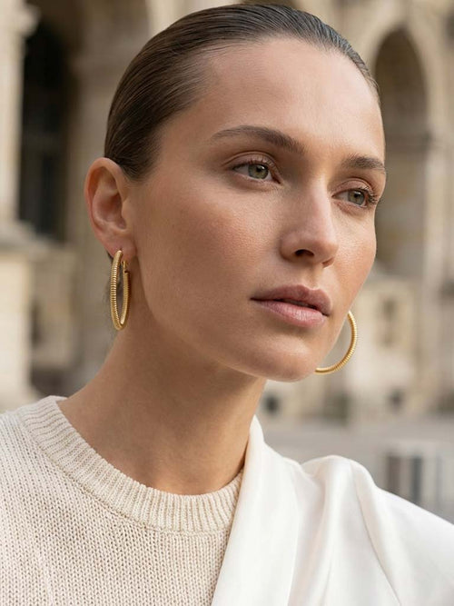Envy Ridged Hoop Earrings - Gold