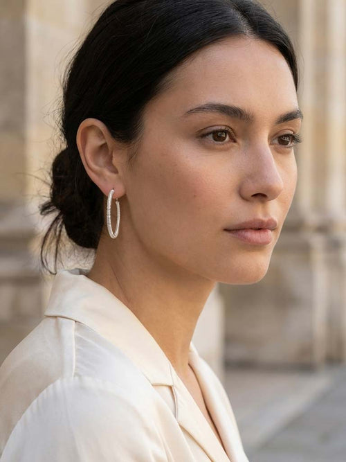 Envy Ridged Hoop Earrings - Silver