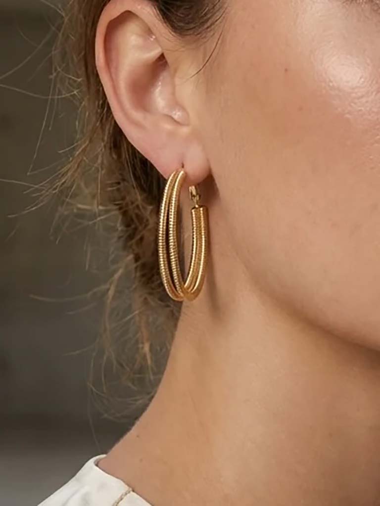 Envy Double Ridged Hoop Earrings - Gold