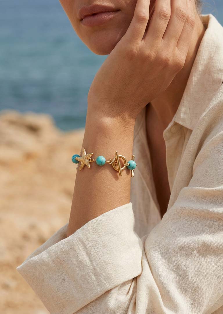 Envy Marble Bead Starfish Bracelet - Turquoise
