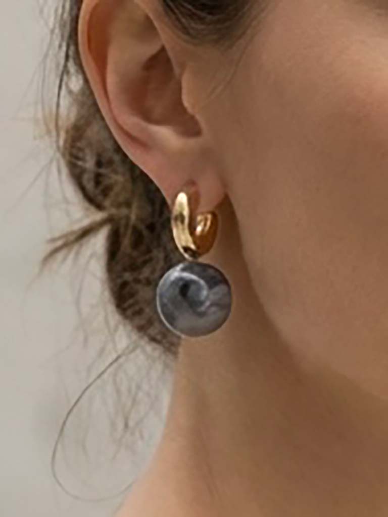 Envy Marble Hoop Earrings - Grey