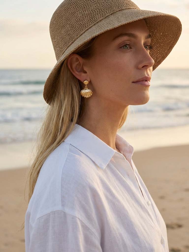 Envy Shell Drop Earrings - Gold
