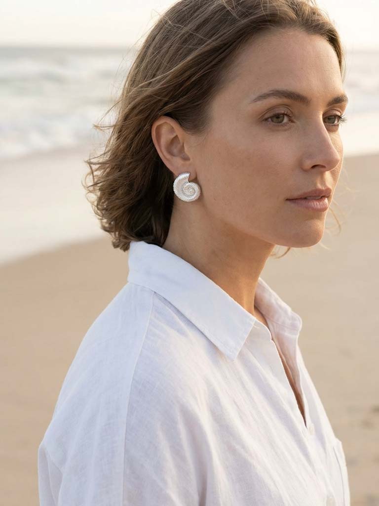 Envy Spiral Shell Earrings - Silver