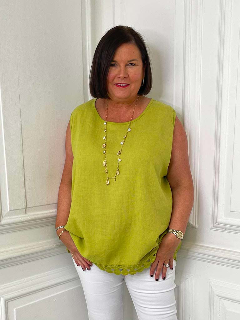 Crochet Trim Vest Top - Kiwi