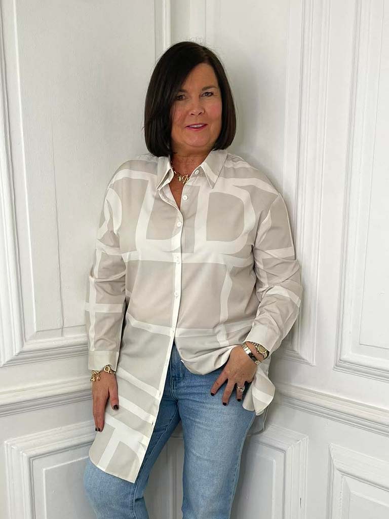 Agata Geometric Shirt Dress - Pebble