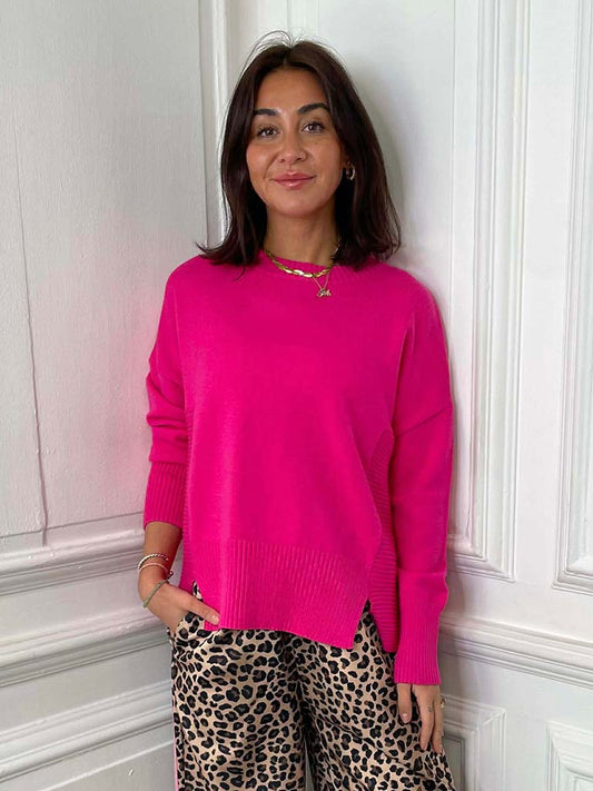 Malissa J Ribbed Edge Knit - Hot Pink
