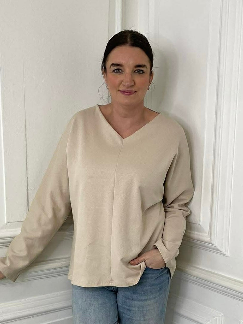 Sports Luxe Sweat Top - Stone