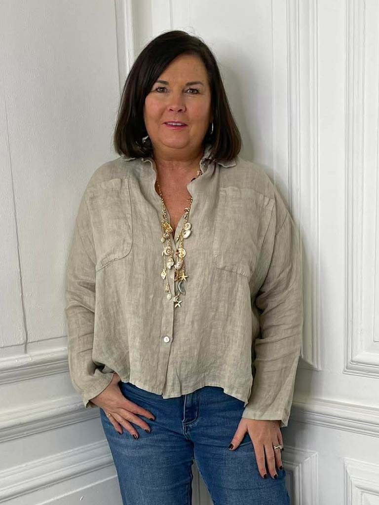 Linen Boxy Pocket Shirt - Biscuit