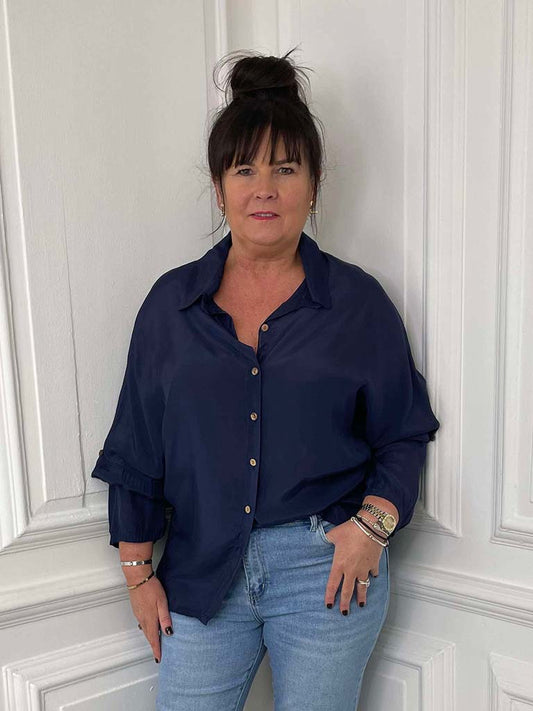 Silk Feel Classic Shirt - Navy