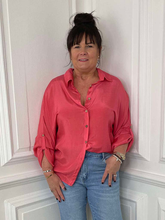 Silk Feel Classic Shirt - Coral