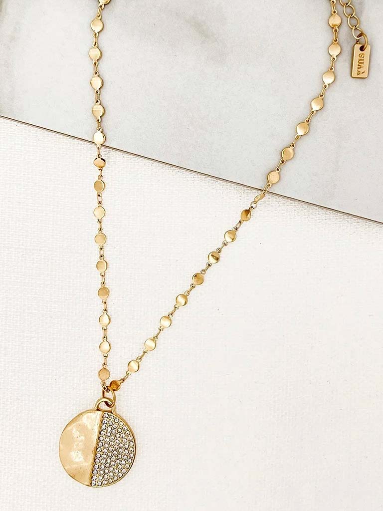 Envy Embellished Disc Necklace - Gold
