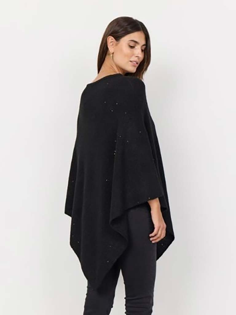 Soya Concept Naga Sequin Knit Poncho - Black