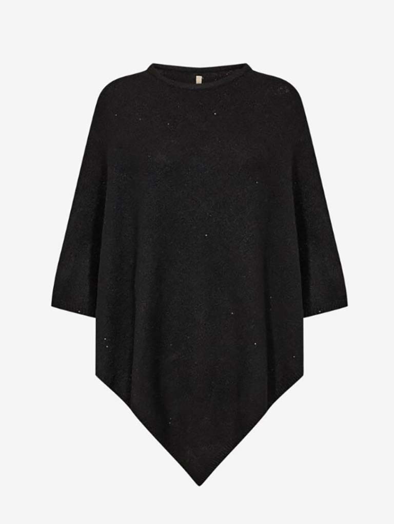 Soya Concept Naga Sequin Knit Poncho - Black