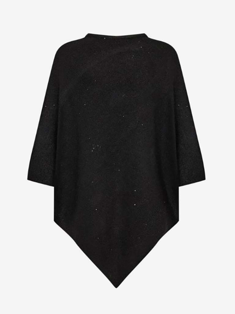 Soya Concept Naga Sequin Knit Poncho - Black