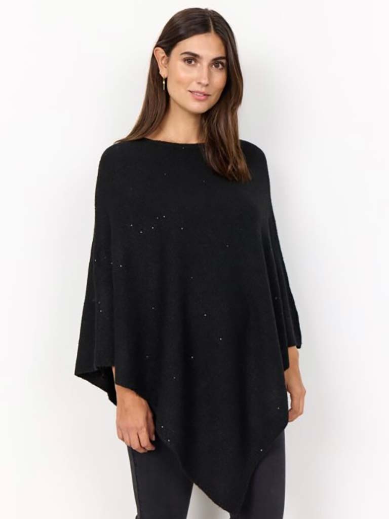 Soya Concept Naga Sequin Knit Poncho - Black