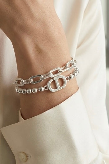Envy Double Strand Monogram Bracelet - Silver