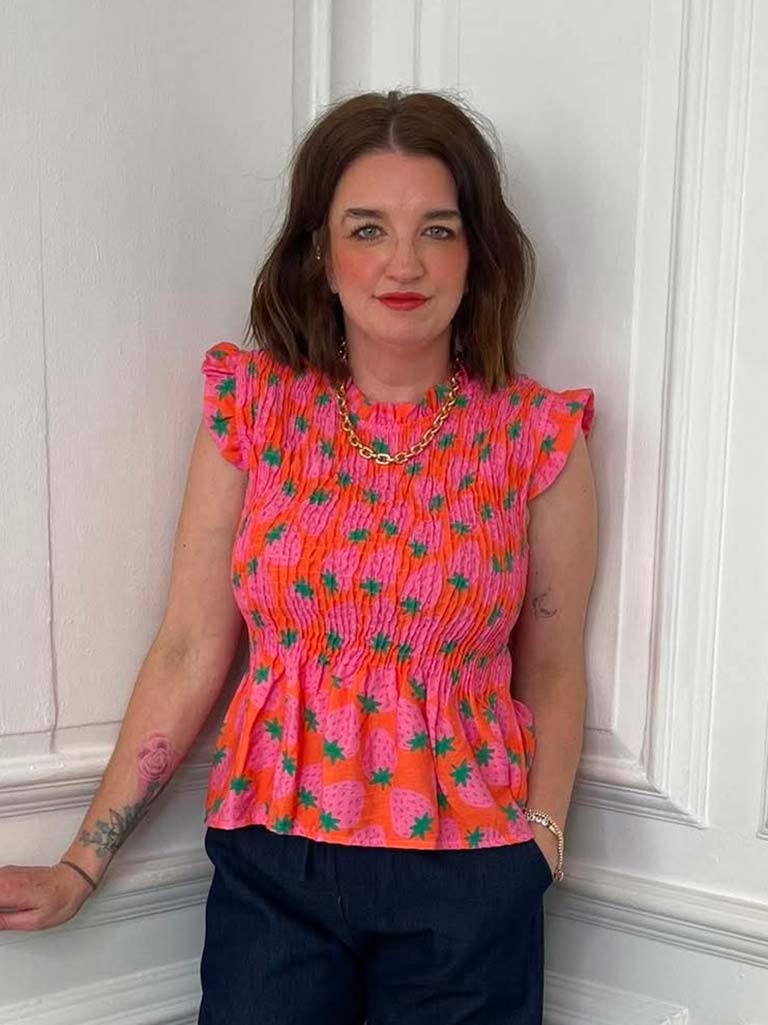 Shirred Frill Strawberry Top