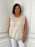 Crochet Trim Vest Top - Stone