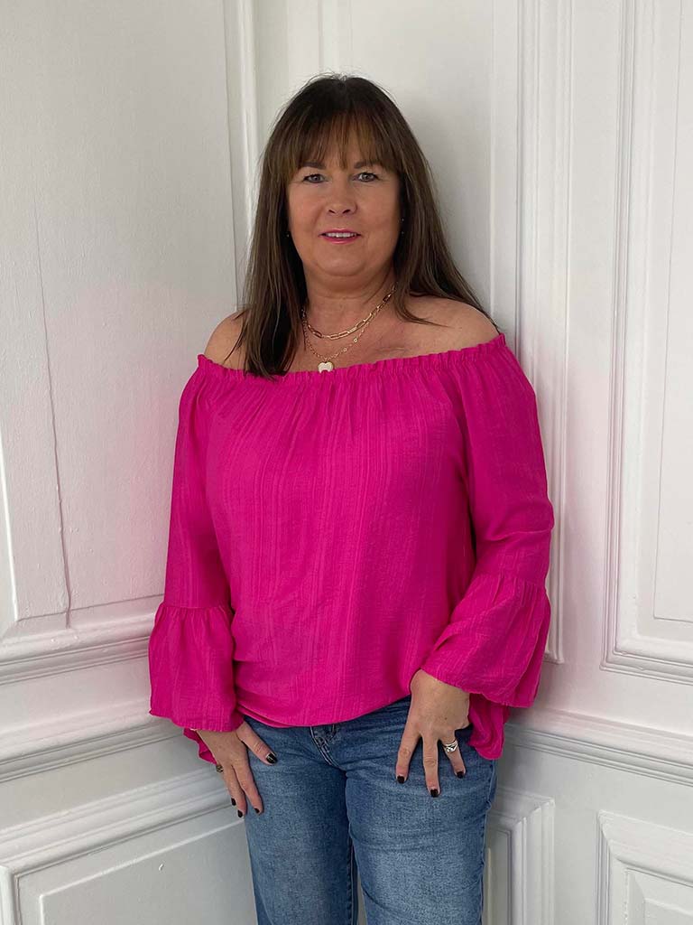 Bardot Frill Sleeve Top - Hot Pink