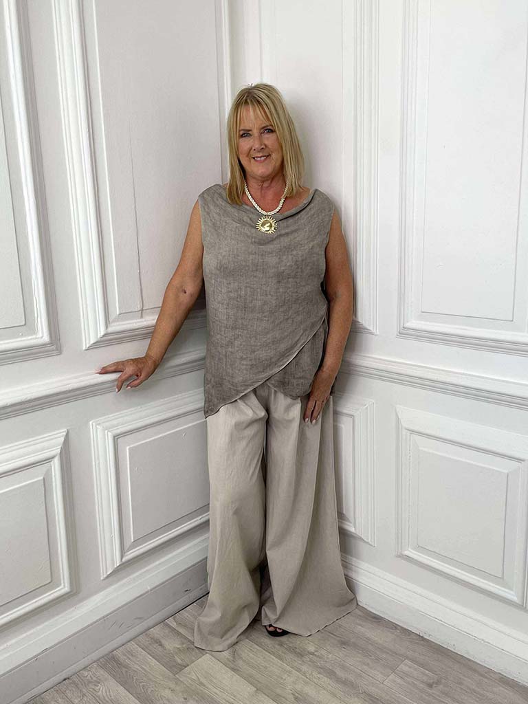 Linen & Cotton Palazzos - Stone