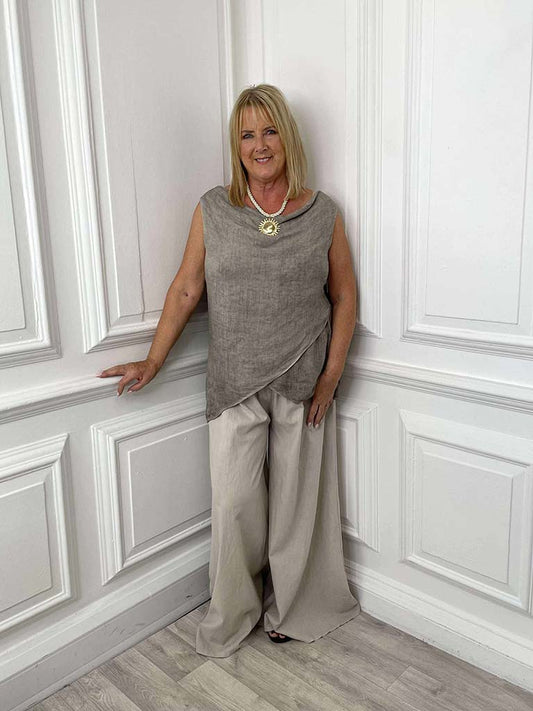 Linen & Cotton Palazzos - Stone