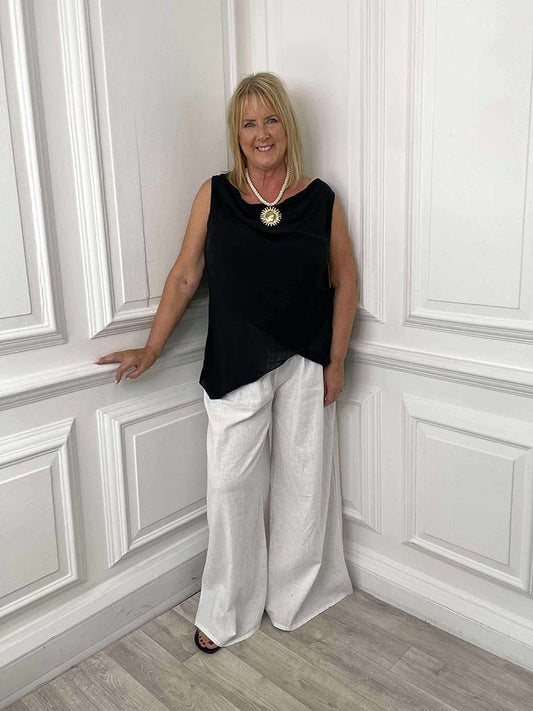 Linen & Cotton Palazzos - White