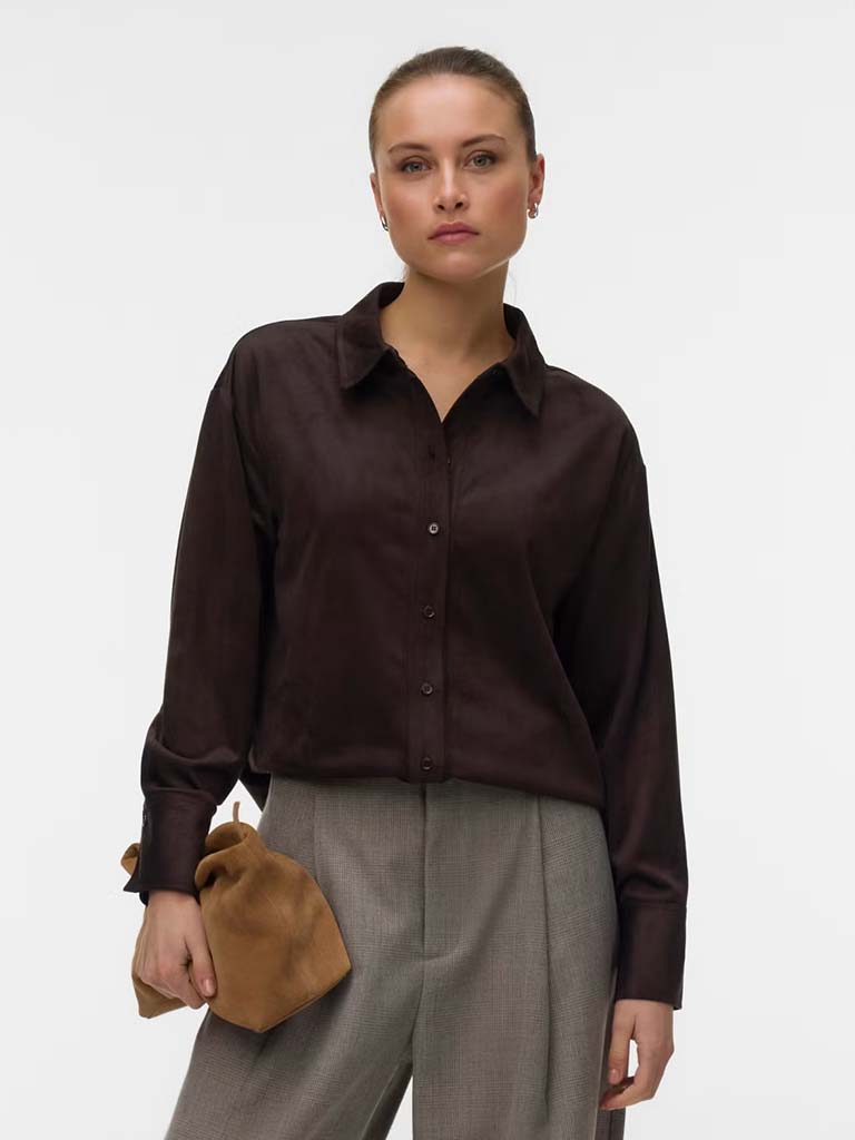 Vero Moda Faux Suede Shirt - Chocolate