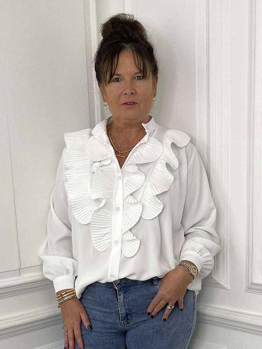 Plissé Ruffle Shirt - Warm White