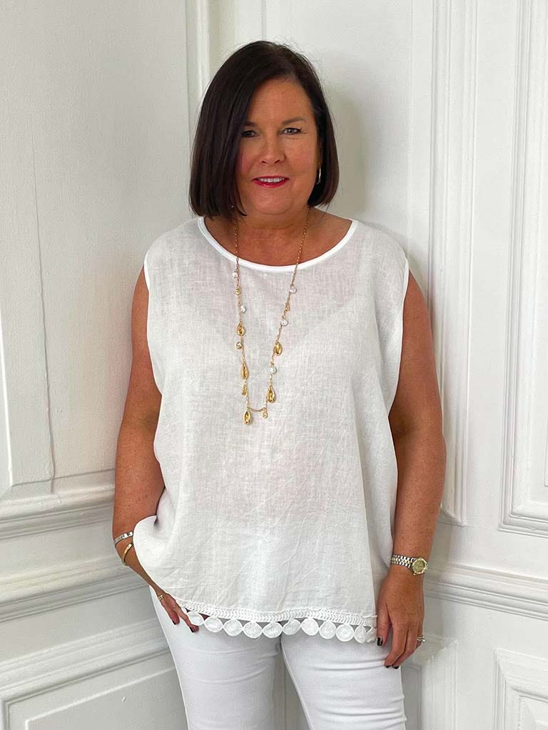 Crochet Trim Vest Top - White