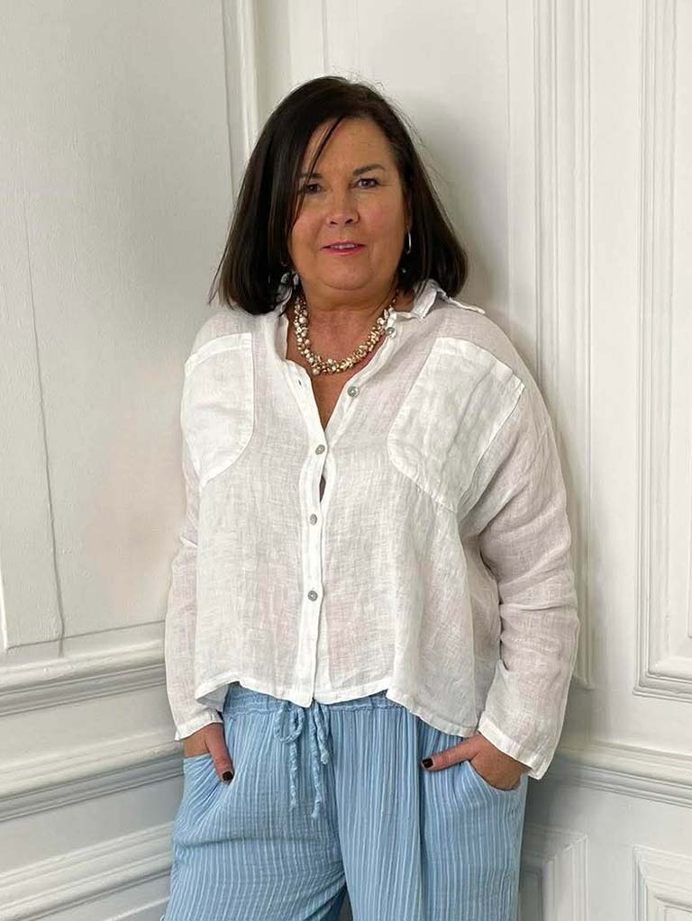 Linen Boxy Pocket Shirt - White