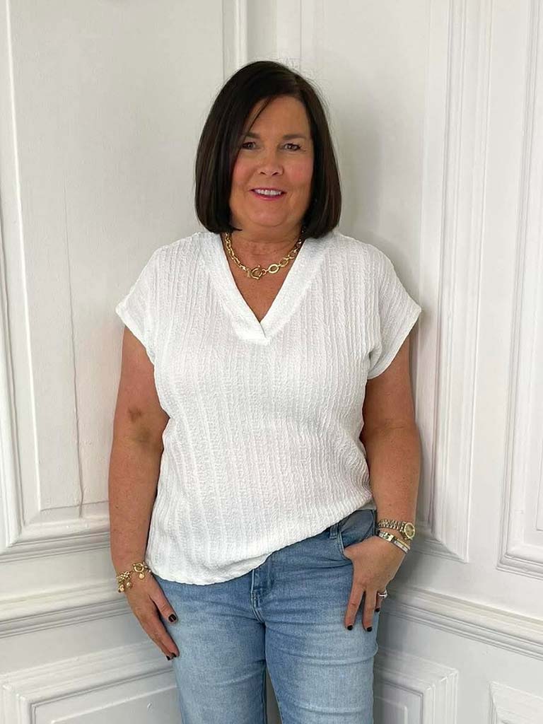 Textured V-Neck Top - White