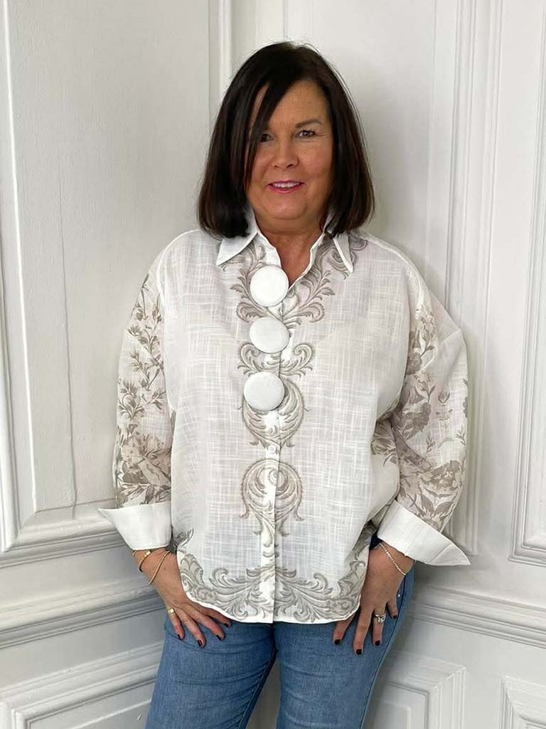 Paisley Floral Shirt - Warm White & Taupe